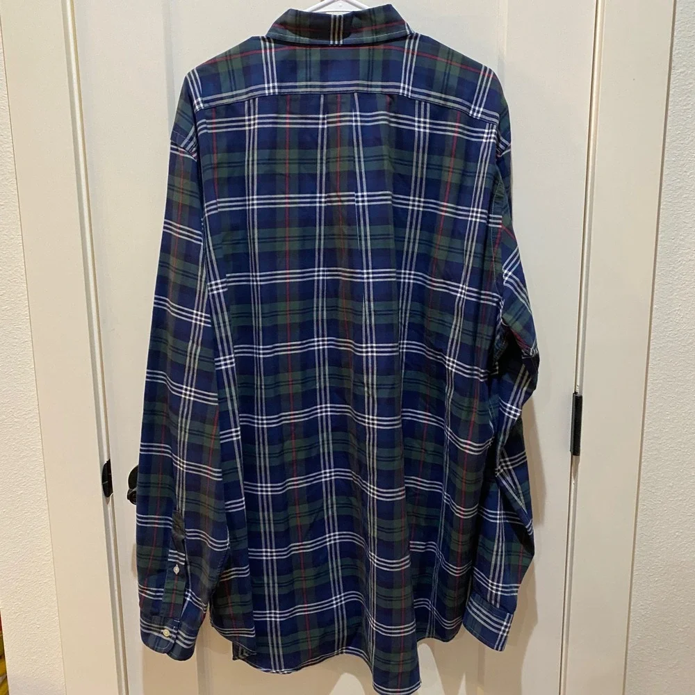 Ralph Lauren Mens XLT Plaid Button Down Shirt Navy Blue Green Long Sleeve Tall